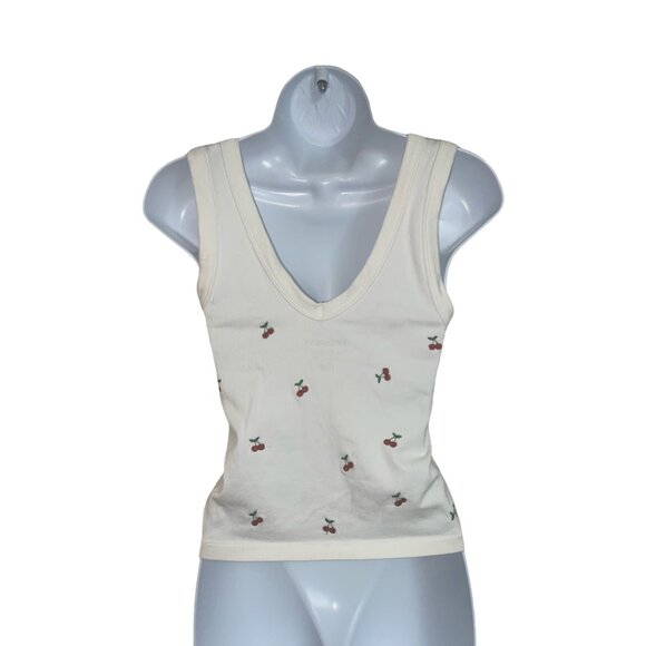 Sz.L*HARPER & IVY*White Ribbed-Knit Crop Top--Embroidered Cherries - Picture 2 of 3